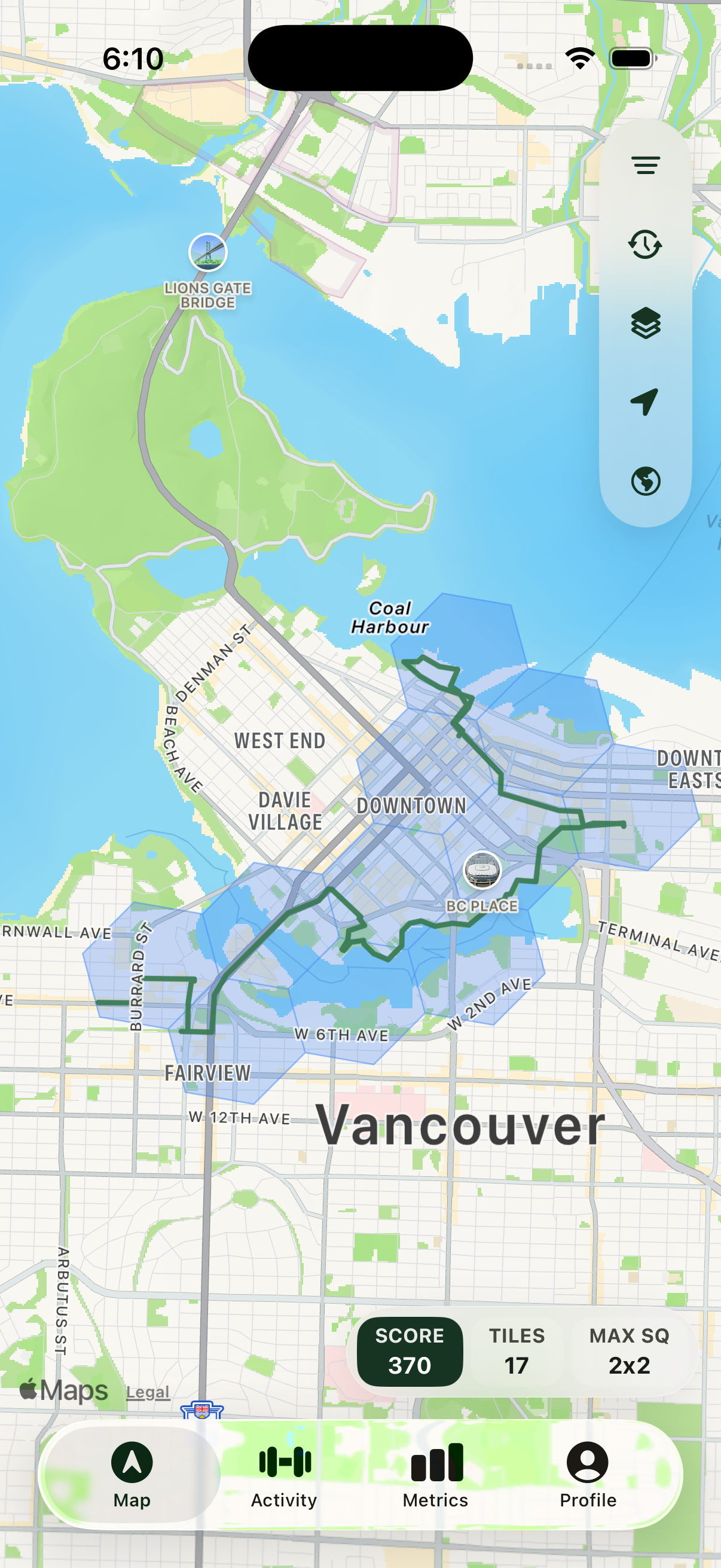 iPhone showing workout map coverage in Terra